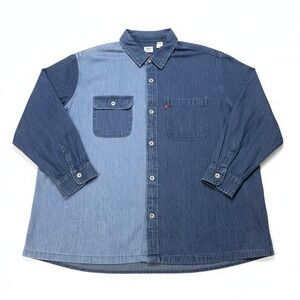 Levi's Men's XXL Denim Western Shirt Colorblock Two Tone Blue Long Sleeve New